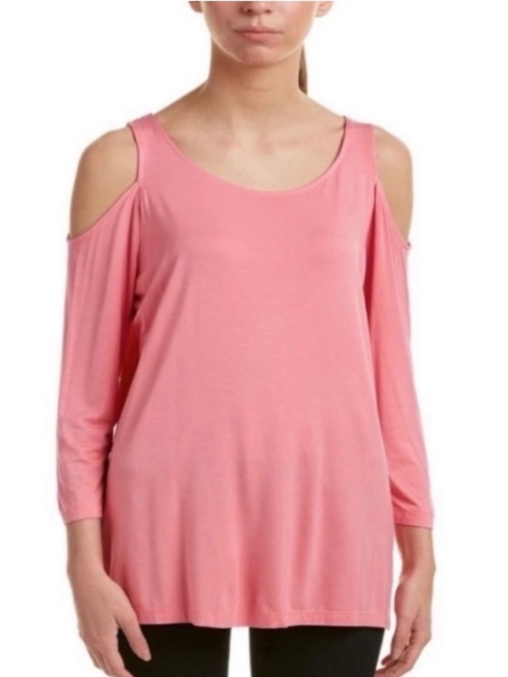 NYDJ Pink Scoop Neck Cold Shoulder 3/4 Sleeve T-Shirt Size Small